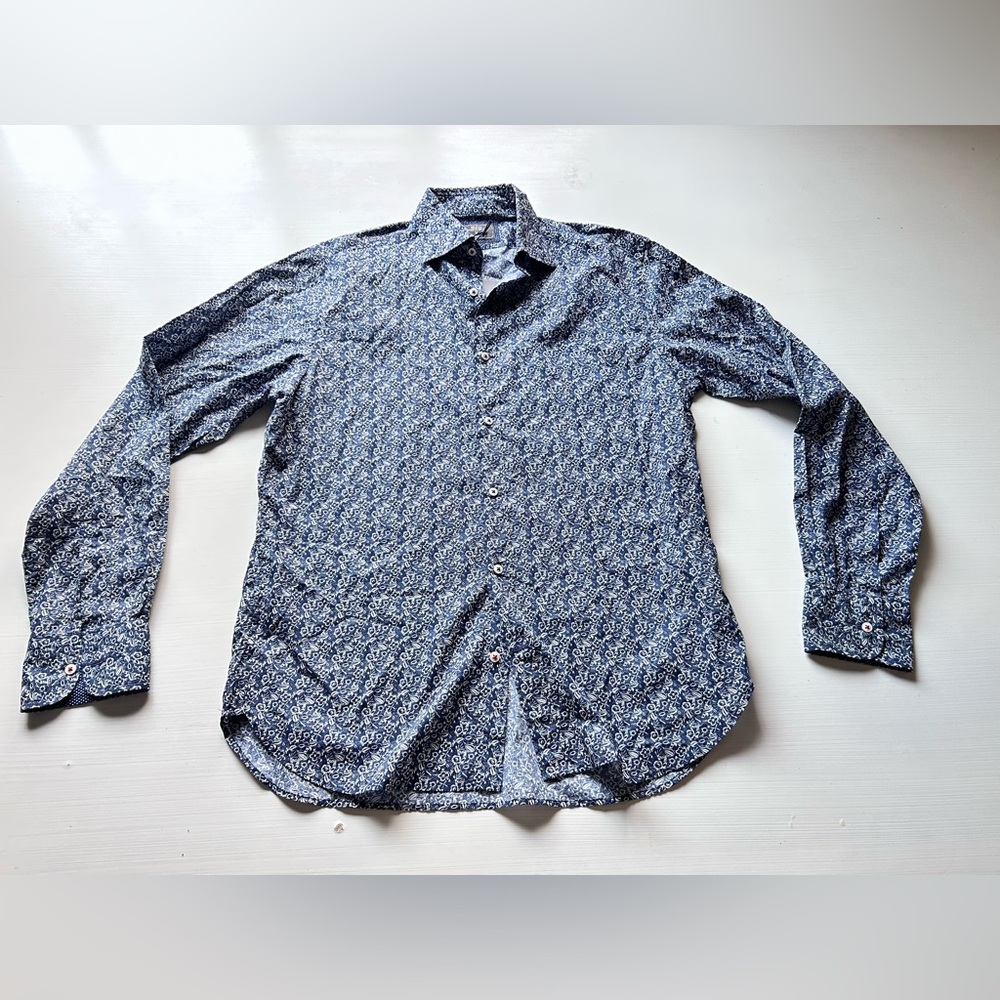 MJ Bale Casual Dress Shirt Mens Blue Cotton 
New medium